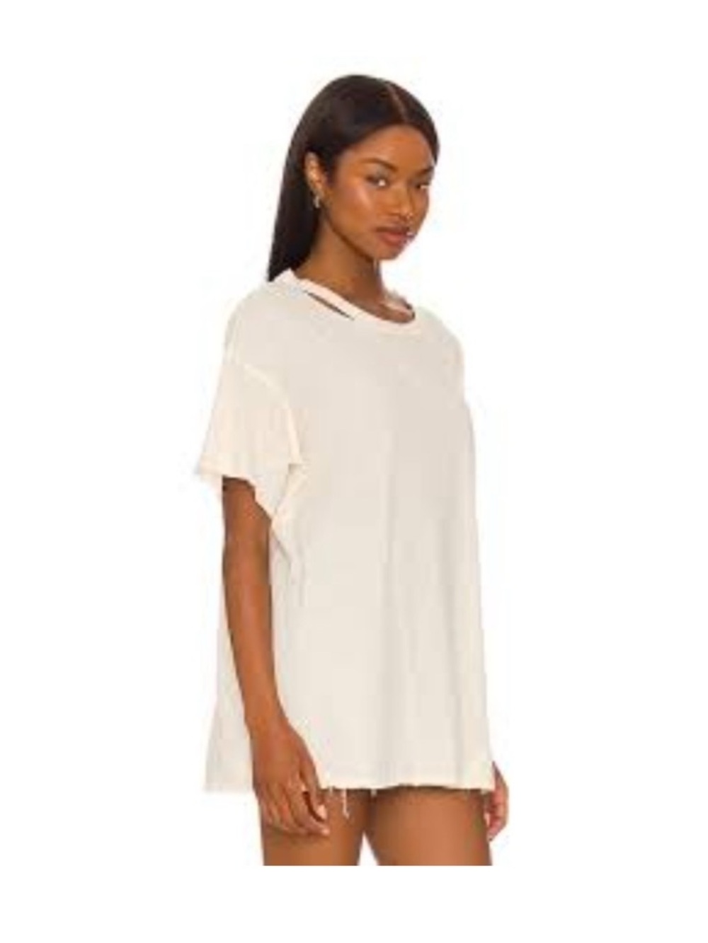 Free People We The Free Dani Oversized Distressed T-Shirt in Cream